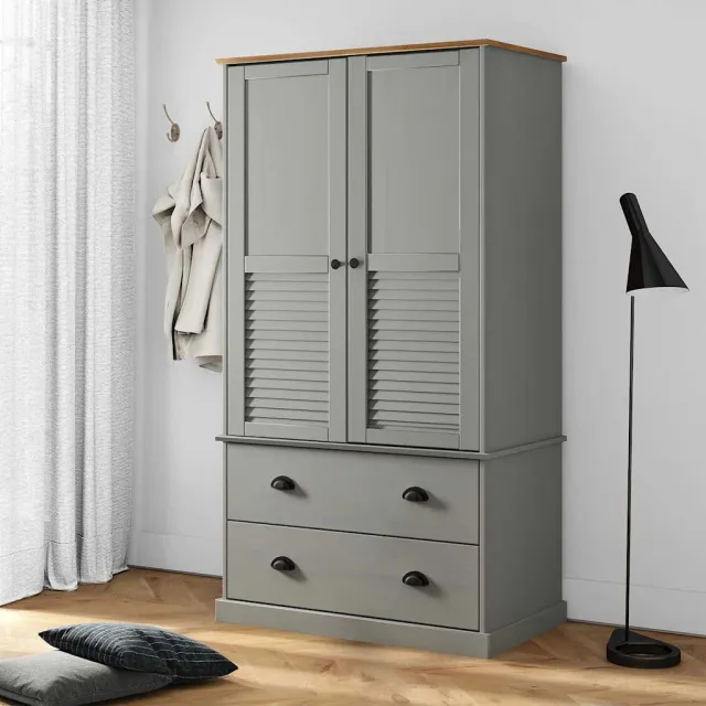 vidaXL Kledingkast VIGO 90x55x170 cm massief grenenhout grijs, foto 2