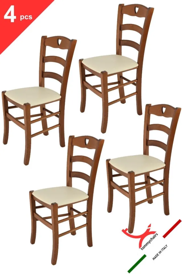t m c s Tommychairs Cuore - Eetkamerstoelen - Set van 4 - Licht Walnoot - Kunstleer & Hout Lichte walnoten