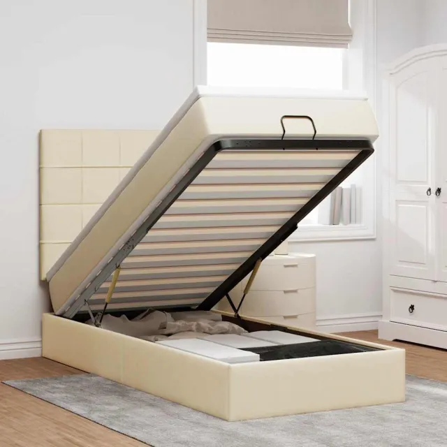 vidaXL Ottoman bed met matras en LED's 90x190cm stof crèmekleurig