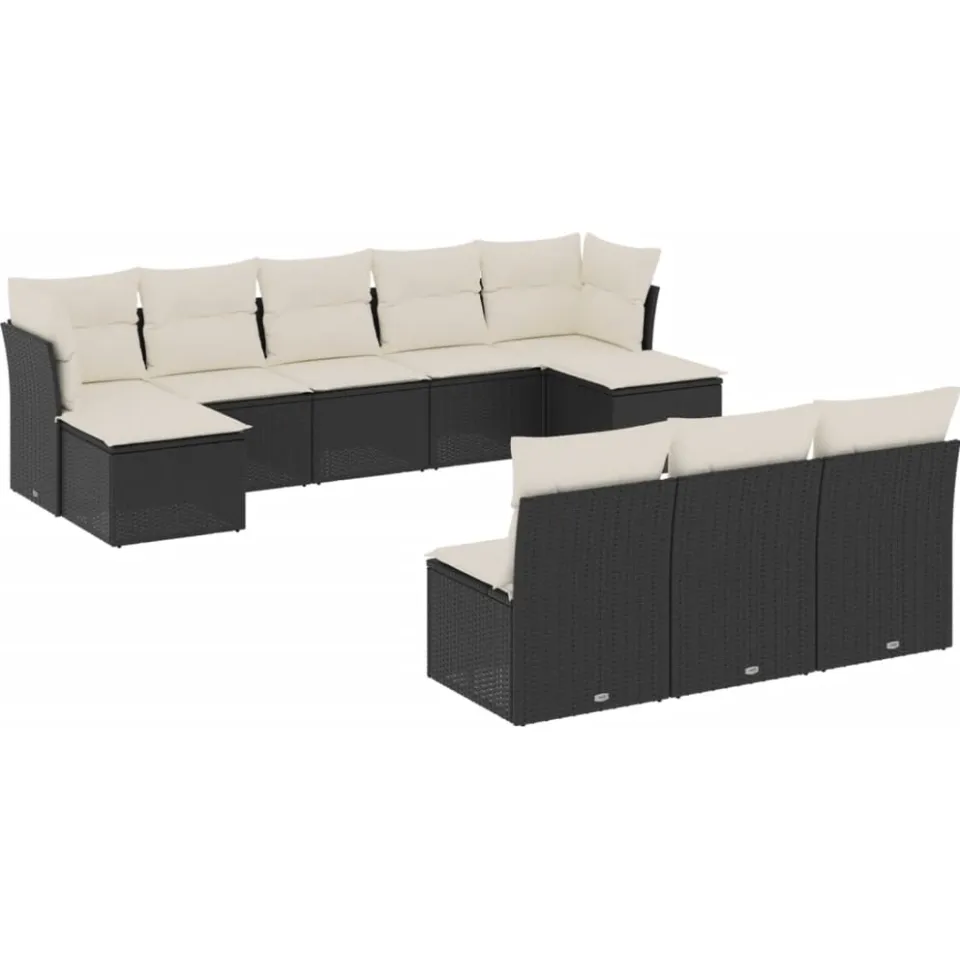 vidaXL 10-delige Loungeset met kussens poly rattan zwart, foto 3