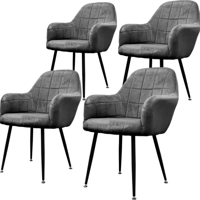 ecd germany Set van 4 Eetkamerstoel met rugleuning en armleuningen Donkergrijs Fluwelen Zitting Metalen Benen Keukenstoelen Woonkamerstoelen Woonkamerstoelen Gestoffeerde stoelen Fauteuils