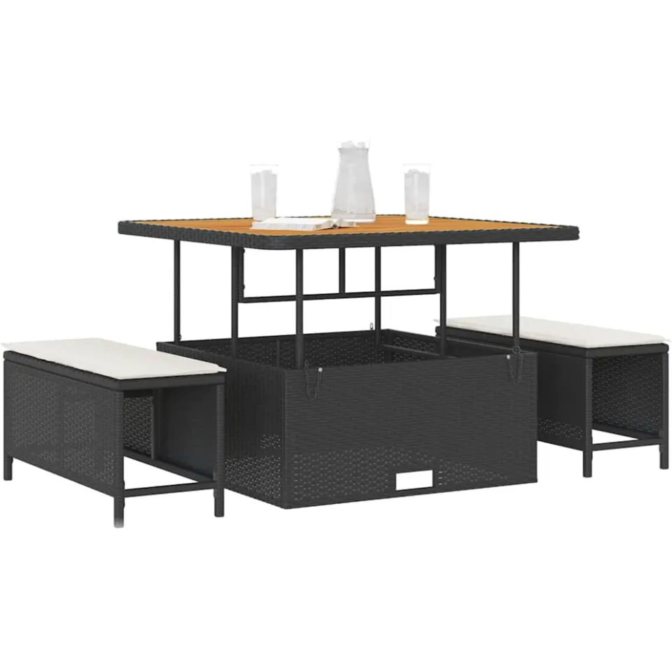 vidaXL Tuin eettafelset 3 st Zwart poly rattan