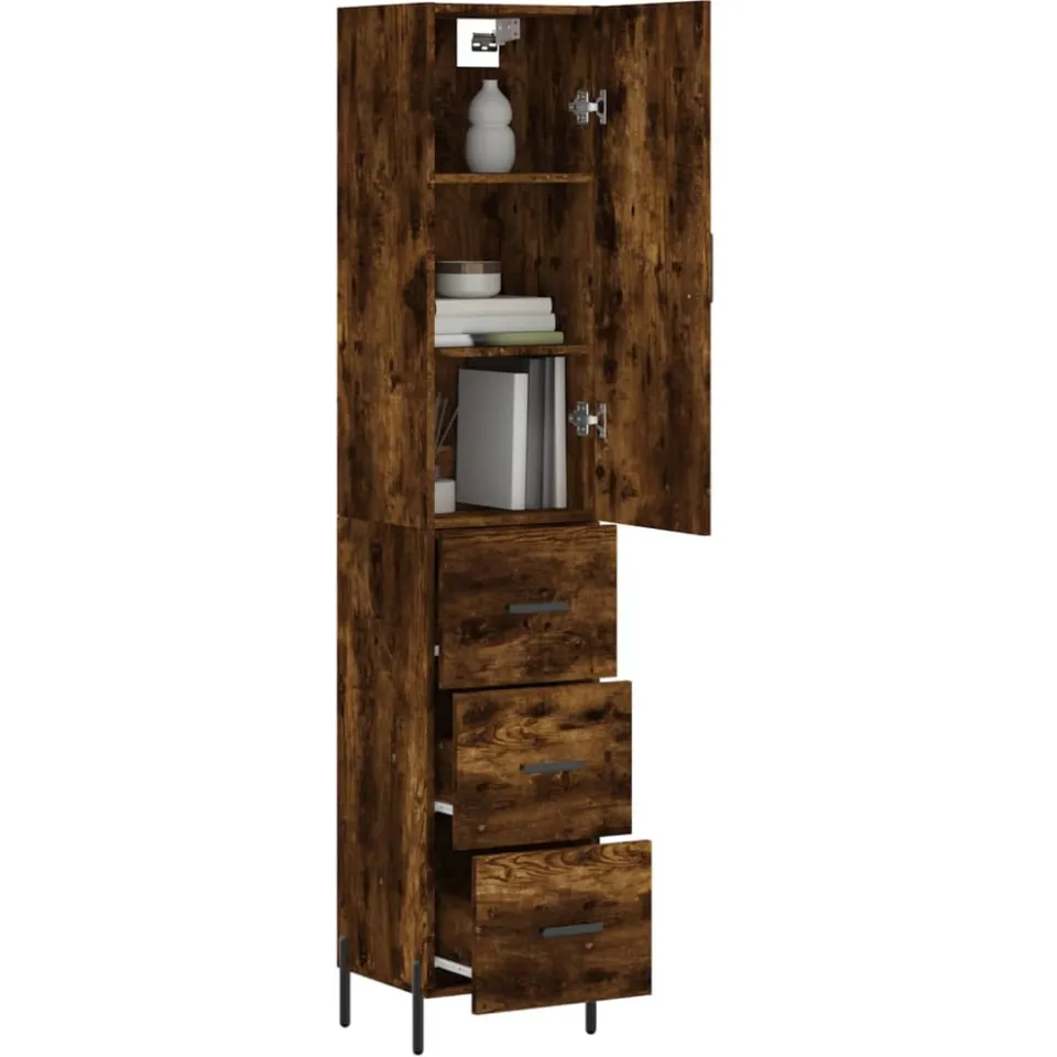 vidaXL Hoge kast 34,5x34x180 cm bewerkt hout gerookt eikenkleurig Bruin