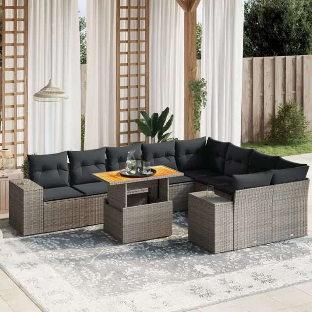 vidaXL 10-delige Loungeset met kussens poly rattan grijs, foto 2