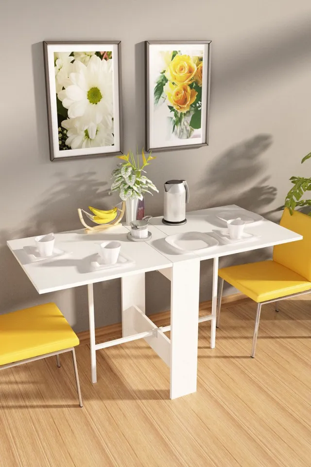 Dekorfim Inklapbare Tafel| Eettafel Uitschuifbaar| Opvouwbaar| Ruimtebesparend Klaptafel| Modern en Stijlvol| Wit | Vrijstand| 134x60x72 cm