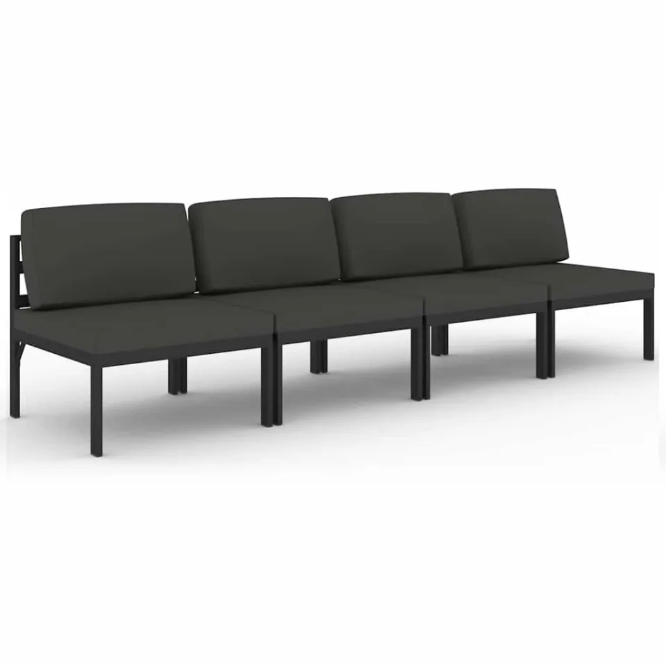 vidaXL Tuinbank 4-zits met kussens aluminium antracietkleurig Anthraciet