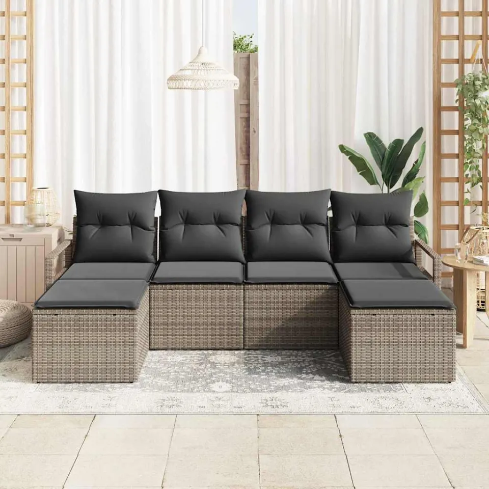 vidaXL Bankstel 6 st Grijs poly rattan, foto 3