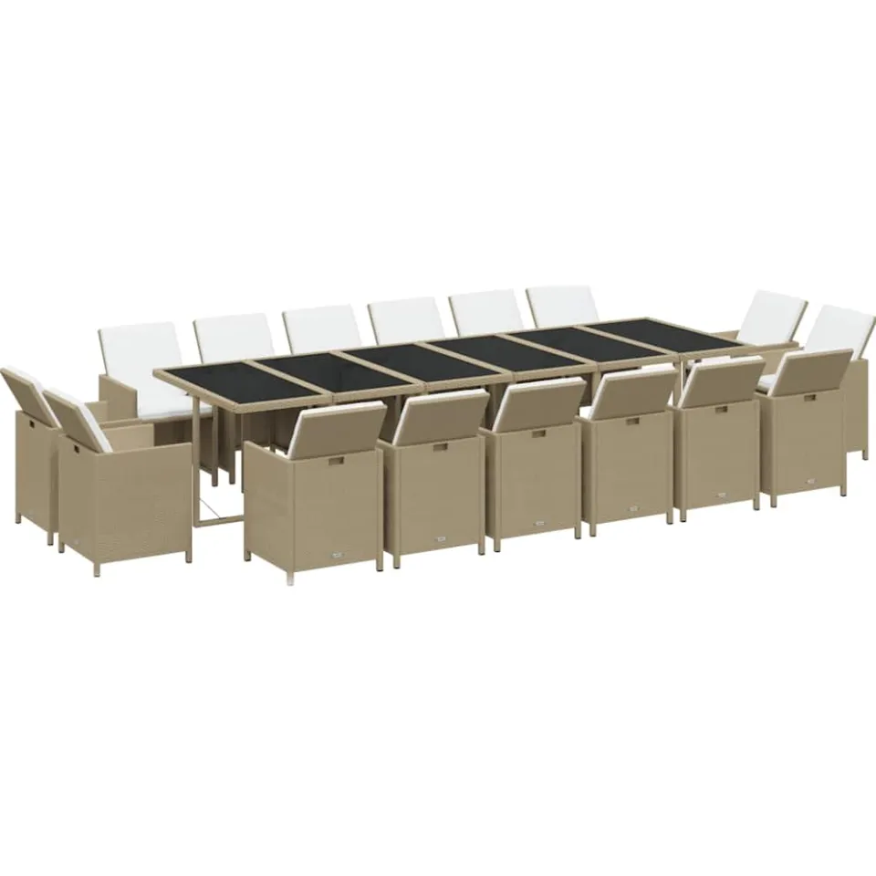 vidaXL 17-delige Tuinset met kussens poly rattan beige, foto 3