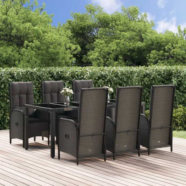 vidaXL 7-delige Tuinset met kussens poly rattan zwart en grijs, foto 2
