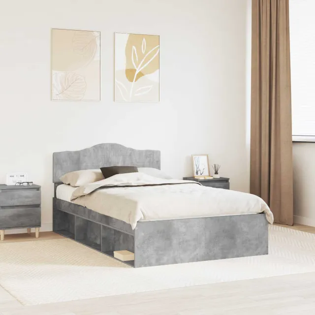 vidaXL Bedframe met hoofdeinde Beton 120 x 200 cm Massief grenenhout Grijs