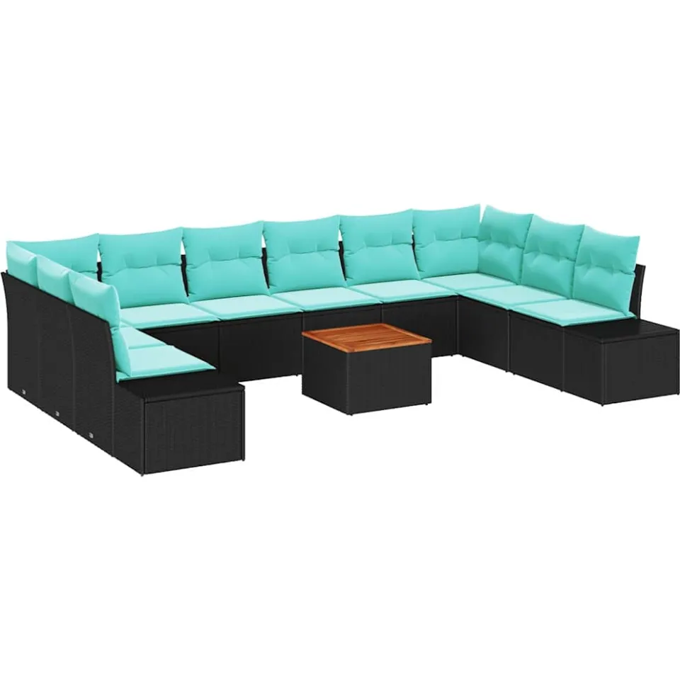 vidaXL Tuin Sofa Set 11 st Zwart en turquoise