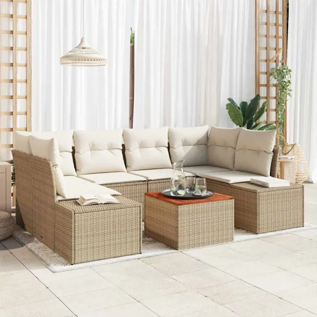 vidaXL Tuinbankenset 7 st Beige en Crème poly rattan, foto 2