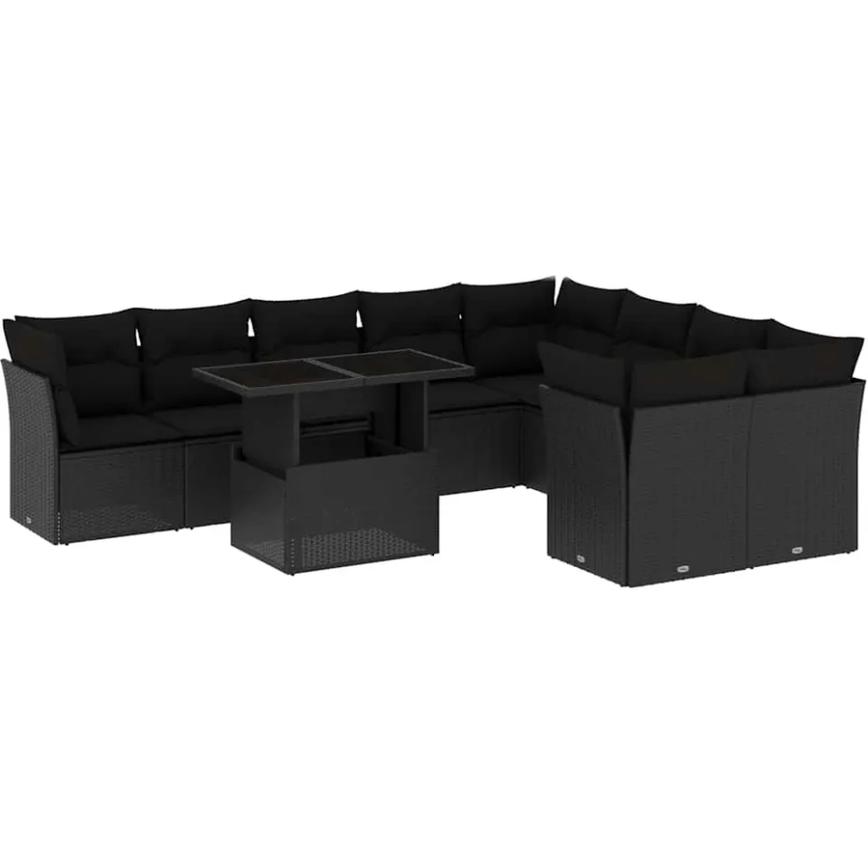 vidaXL 10-delige Loungeset met kussens poly rattan zwart, foto 3