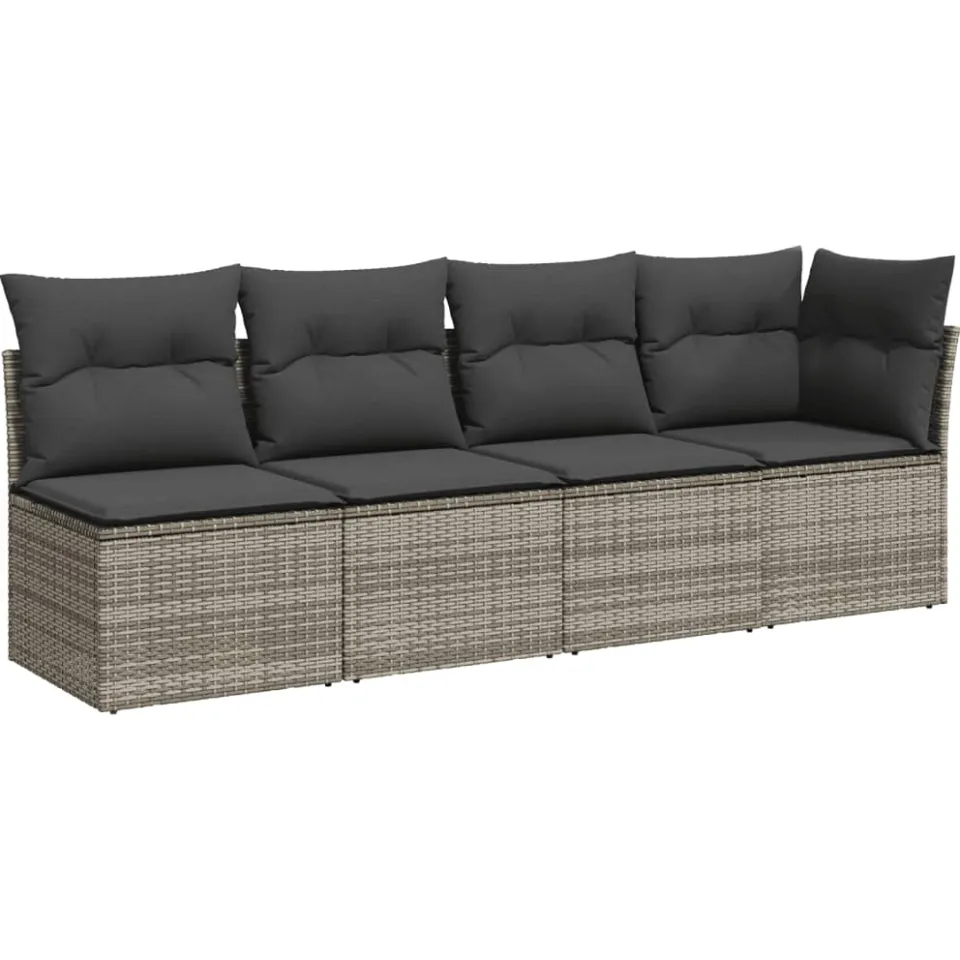 vidaXL 7-delige Loungeset met kussens poly rattan grijs, foto 4