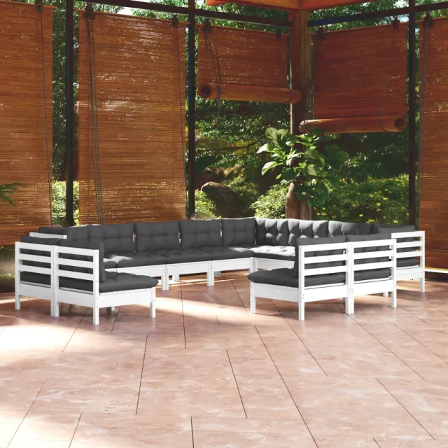 vidaXL 12-delige Loungeset met kussens massief grenenhout wit, foto 2