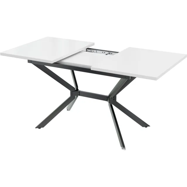 Merax Witte Uitbreidbare Eettafel 120/160 x 80 cm - Rechteckige Tafel met Zwarte Metalen Poten - Geschikt voor 4 tot 6 Personen
