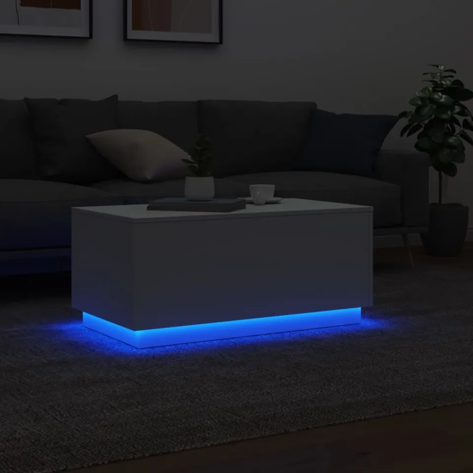 vidaXL Salontafel met LED-verlichting 90x50x40 cm wit, foto 4