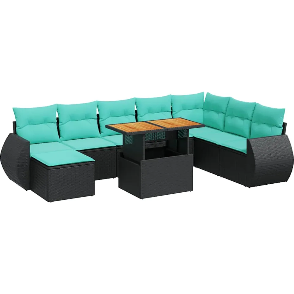 vidaXL 9-delige Loungeset met kussens poly rattan zwart