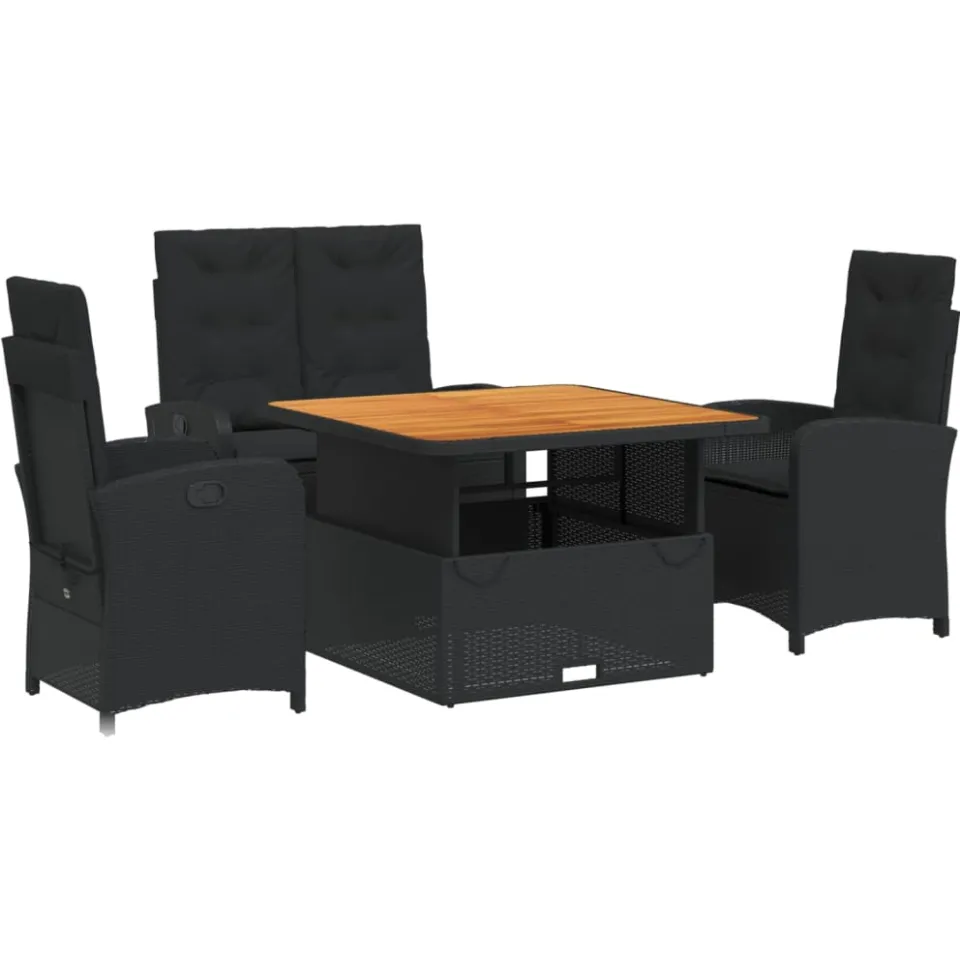 vidaXL 4-delige Tuinset met kussens poly rattan zwart, foto 3