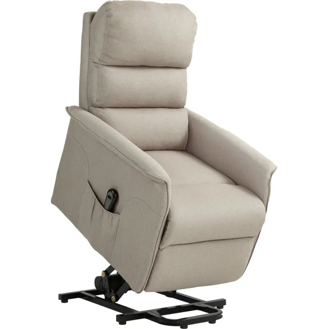 Homona Elektrische sta-opfauteuil - Met verstelbare rugleuning en voetensteun - Met afstandsbediening en zijvak - 66 x 90 x 96 cm - Beige