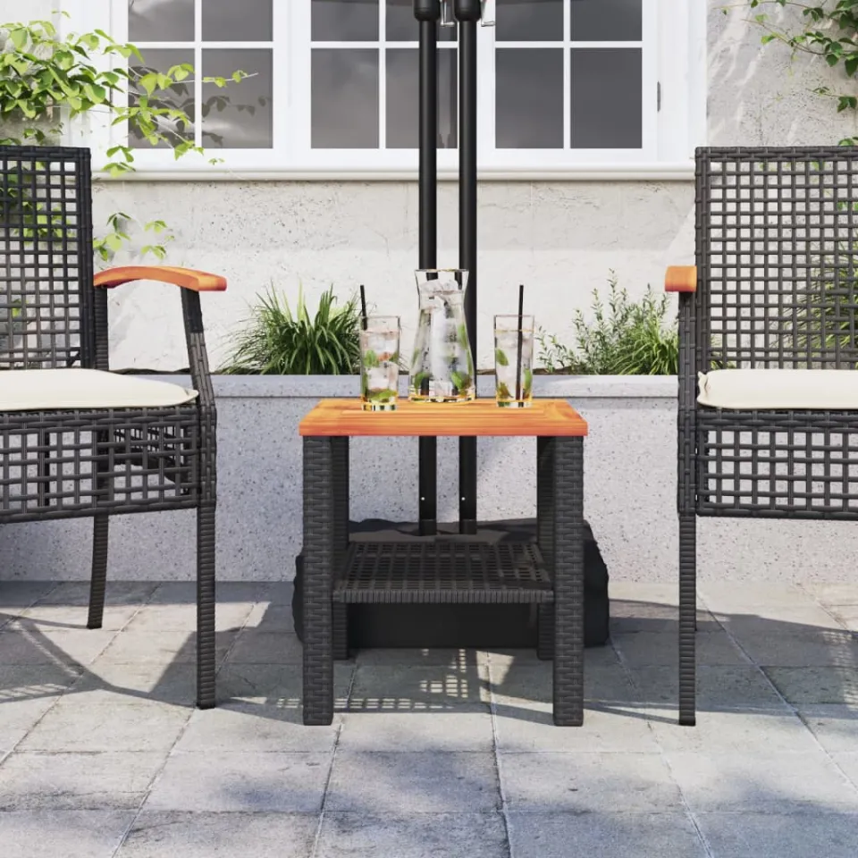 vidaXL Tuintafel 40x40x42 cm poly rattan en acaciahout zwart, foto 3