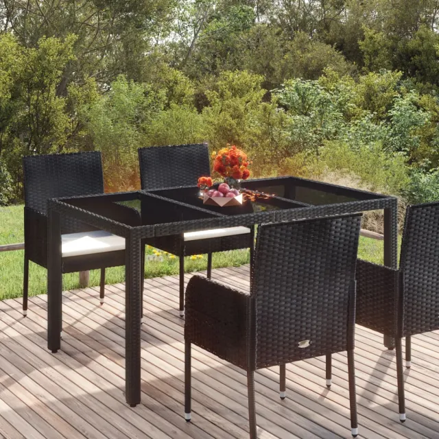 vidaXL Tuintafel met glazen blad 150x90x75 cm poly rattan zwart, foto 2