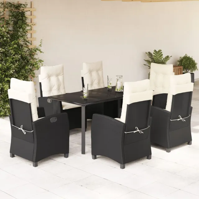 vidaXL 7-delige Tuinset met kussens poly rattan zwart, foto 2