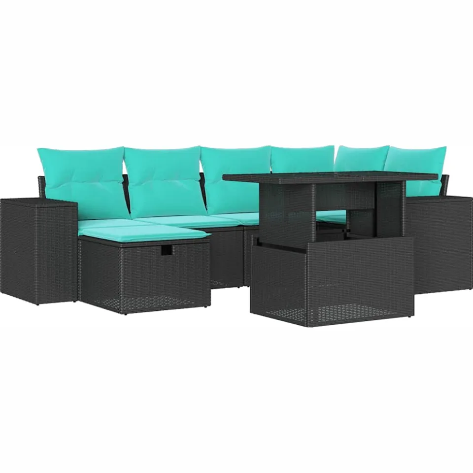 vidaXL 7-delige tuinbankset met kussens van zwart polyrotan, foto 3