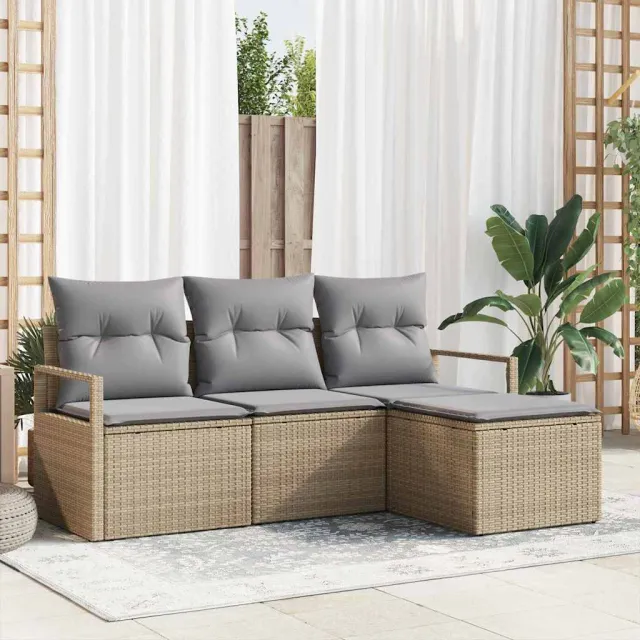 vidaXL Bankstel 4 st Beige poly rattan, foto 2