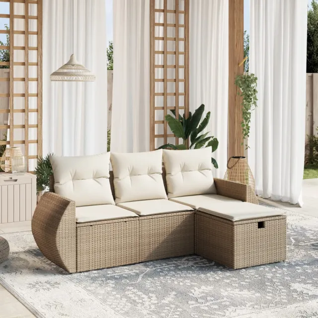vidaXL 4-delige Loungeset met kussens poly rattan beige, foto 2