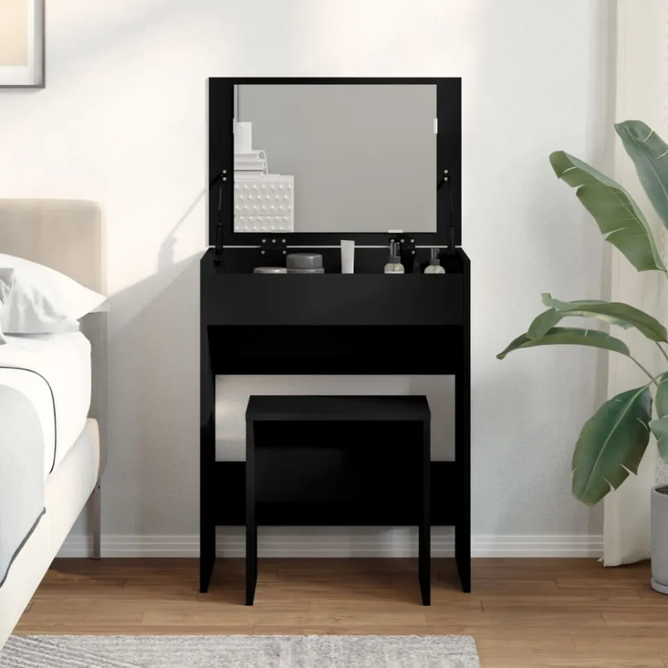 vidaXL Kaptafel met krukje 60x40x113,5 cm zwart, foto 4