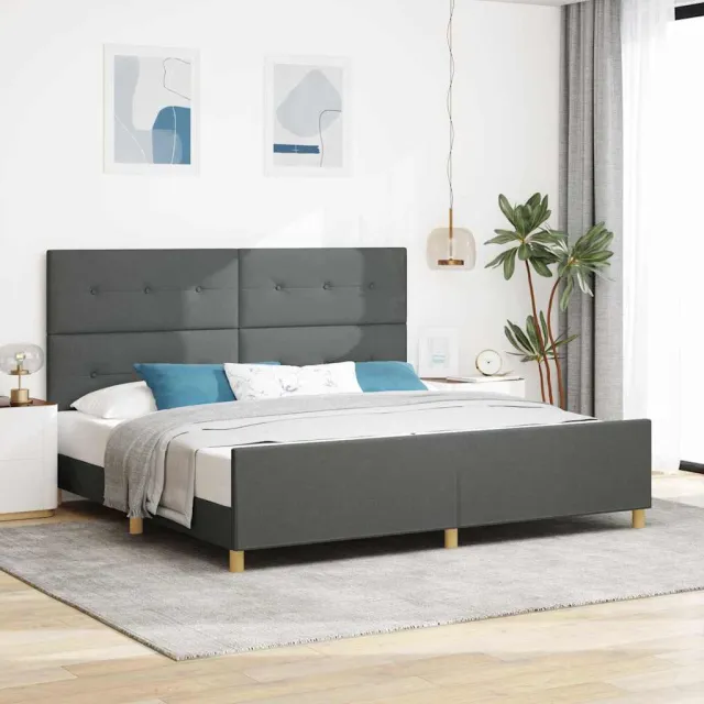 vidaXL Bedframe met hoofdeinde Donkergrijs 200 x 200 cm Stof