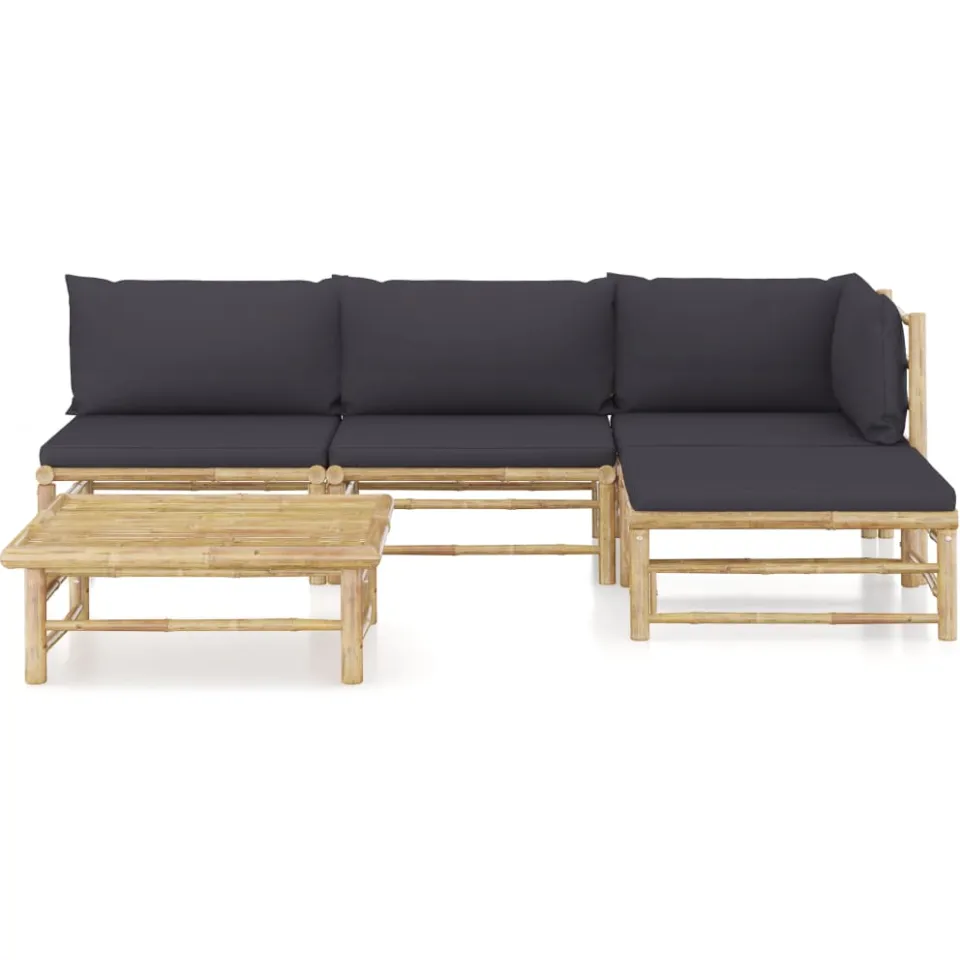 vidaXL 5-delige Loungeset met donkergrijze kussens bamboe Grijs