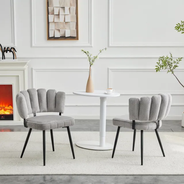 MODENUIT Eetkamerstoel – Bloemvormige Rugleuning – Set van 2 – Voor Eetkamer en Woonkamer – Fluweel Grijs Zwart+Grijs