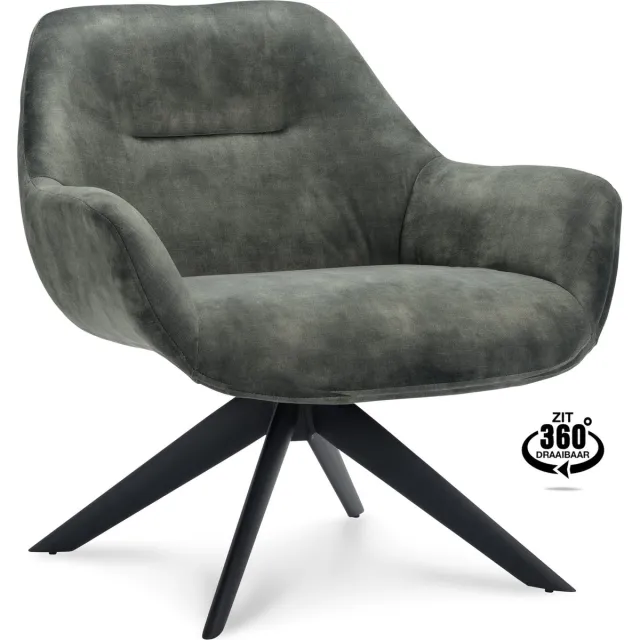 Icon Living Fauteuil Hero - Draaibaar - Velours Adore Hunter - Poot Zwart Groen