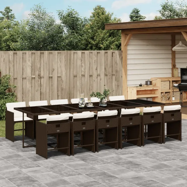 vidaXL 13-delige Tuinset met kussens poly rattan bruin