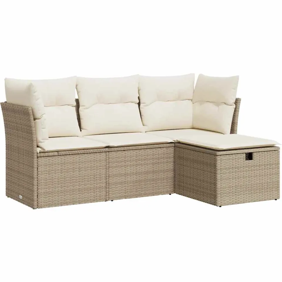 vidaXL 4-delige Loungeset met kussens poly rattan beige, foto 3