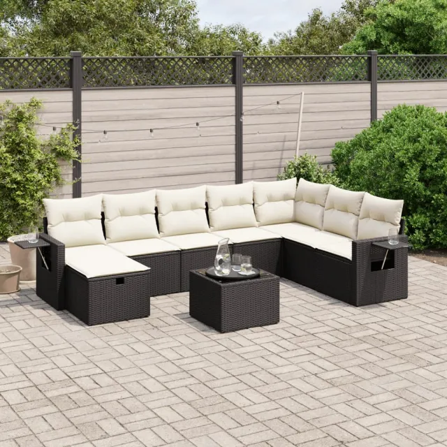 vidaXL 9-delige Loungeset met kussens poly rattan zwart, foto 2