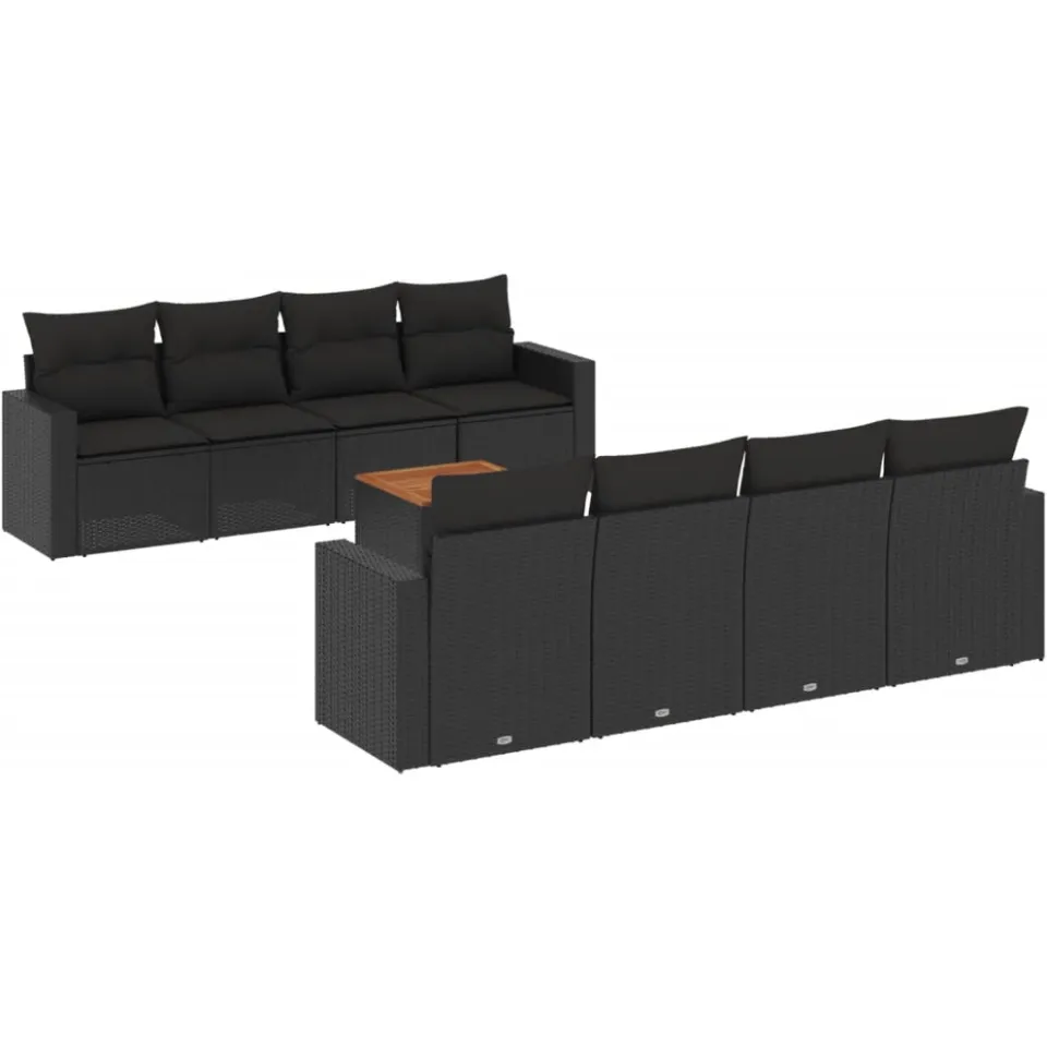 vidaXL 9-delige Loungeset met kussens poly rattan zwart, foto 3