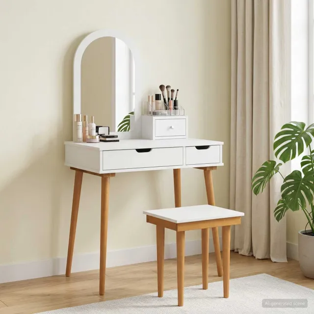 vidaXL Toilettafel Set FAUSKE 4 st Wit 76 x 50 x 143 cm