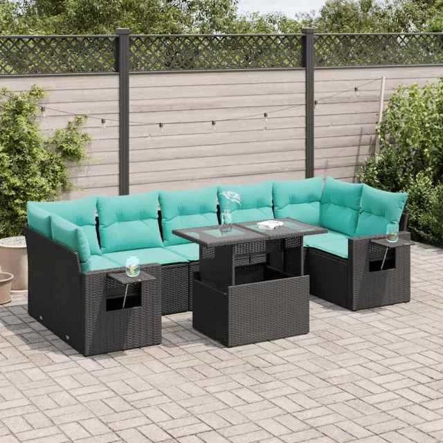 vidaXL 8-delige Loungeset met kussens poly rattan acacia zwart, foto 2