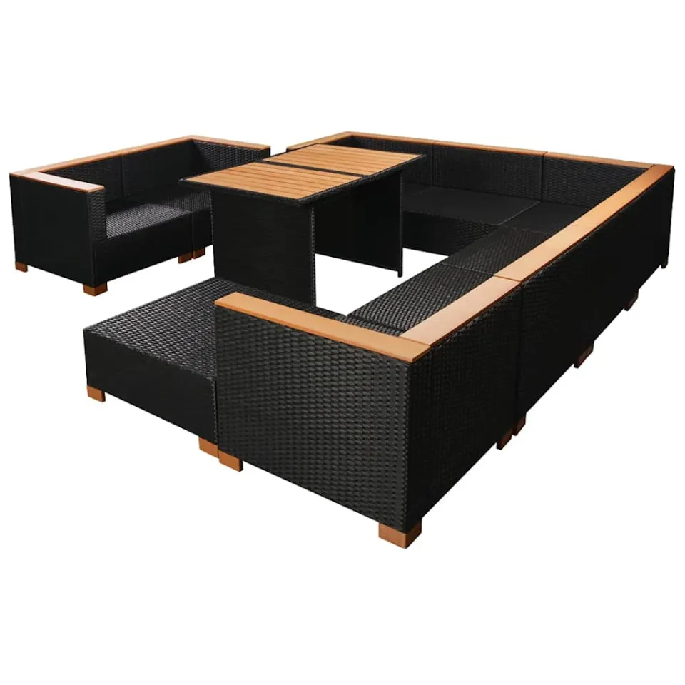 vidaXL 10-delige Loungeset met kussens poly rattan zwart, foto 4