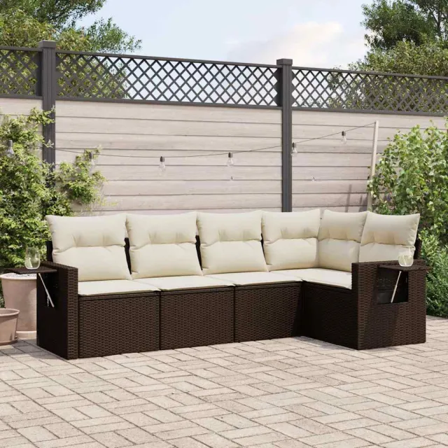 vidaXL 5-delige Loungeset met kussens poly rattan bruin, foto 2