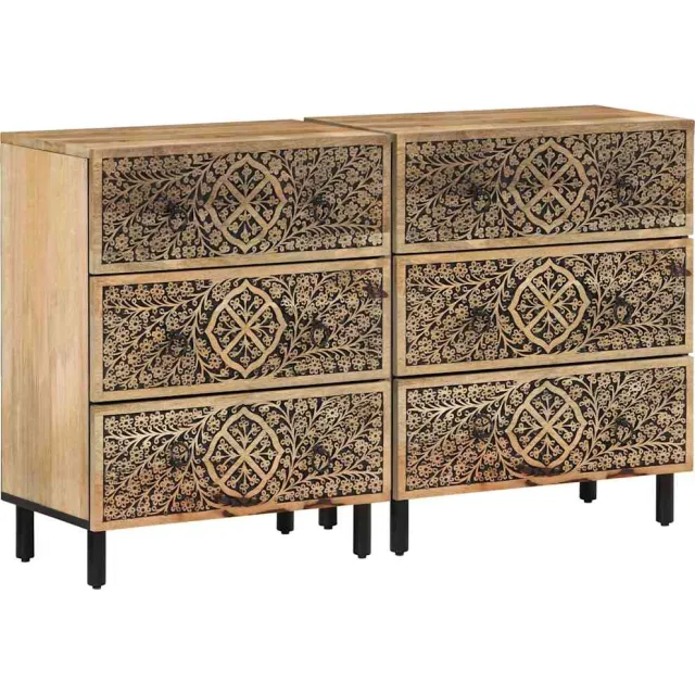 vidaXL Bijzetkasten 2 st 60x33x75 cm massief mangohout Bruin