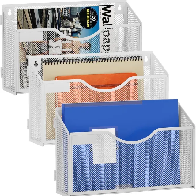 Ibenzoa Multifunctionele Metalen Wandorganizer voor Documenten en Tijdschriften - Set van 3 Stuks, Wit