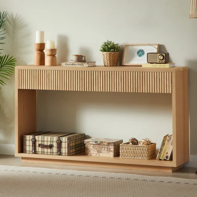 MODFU Sidetable - 2 Lades En Open Vak - Modern - Hal - Spaanplaat En MDF - Naturel Natuurlijk