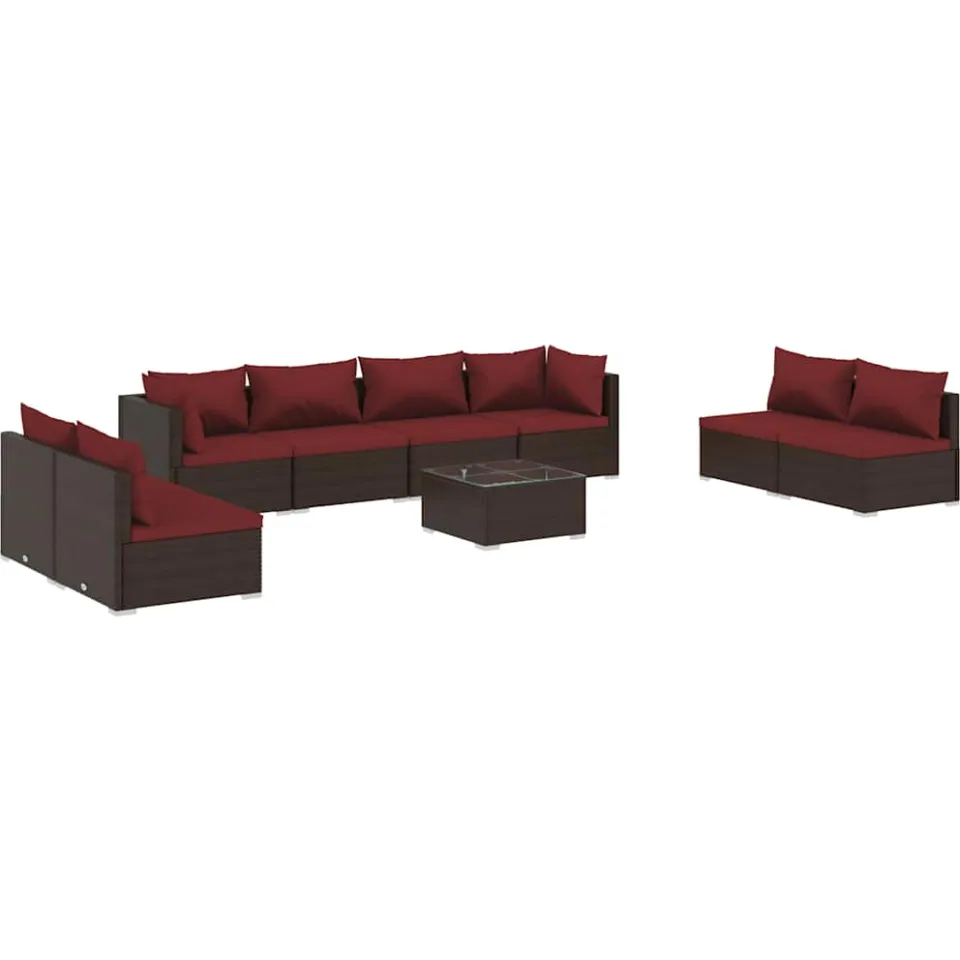 vidaXL 9-delige Loungeset met kussens poly rattan bruin, foto 4