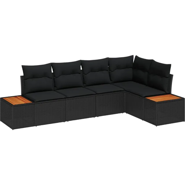 vidaXL Tuinbankenset 5 st Zwart Poly riet