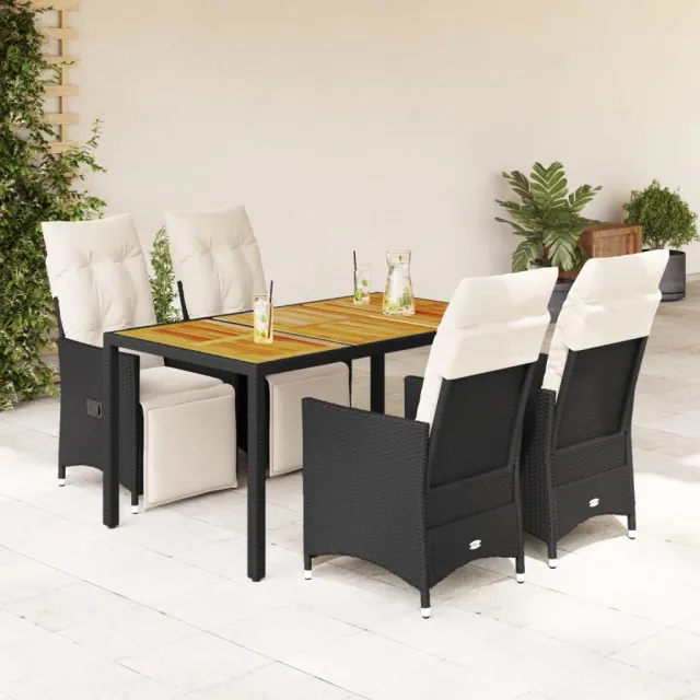 vidaXL 5-delige Tuinset met kussens poly rattan zwart, foto 2