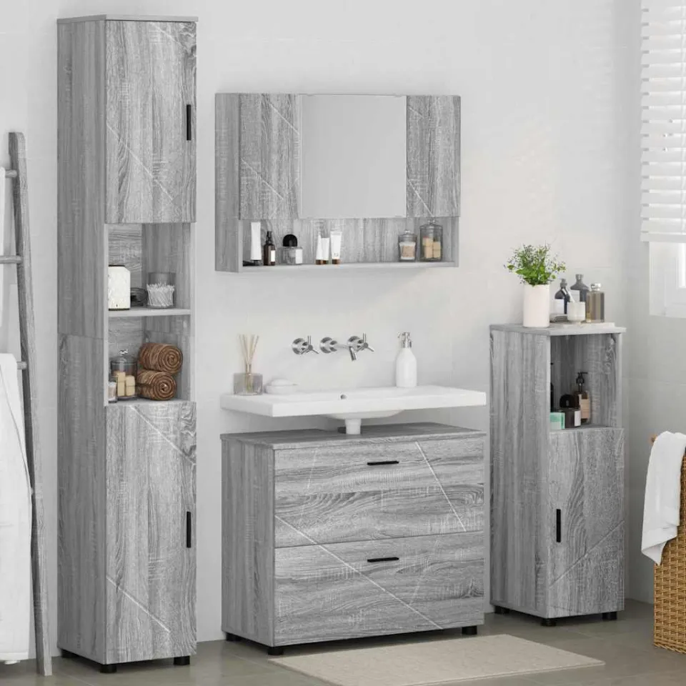 vidaXL Badkamermeubelset 4 st Grijs Sonoma 35 x 30 x 192 cm, foto 4